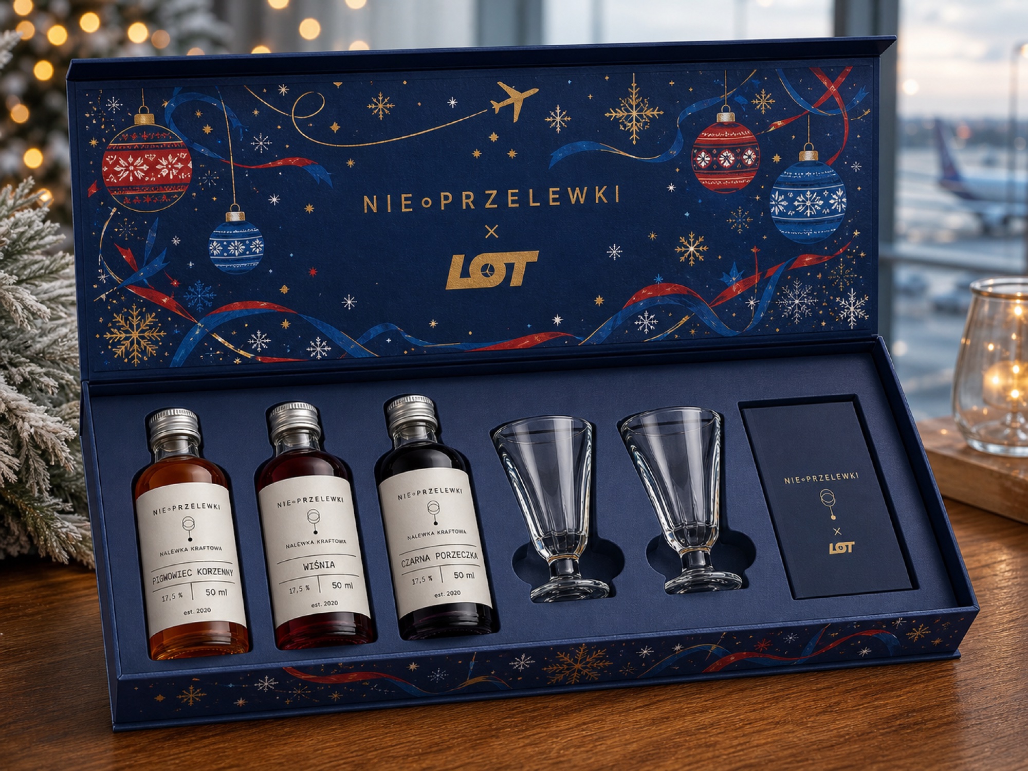 Polish Winter Flight - otwarty zestaw z kieliszkami Nie Przelewki x LOT w kierunku Polska Zima
